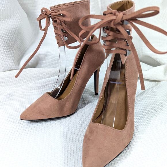 NWOT! CHARLOTTE RUSSE! PINK SUEDE LEATHER ANKLE WRAP HEELS! SZ 6 - Picture 8 of 8